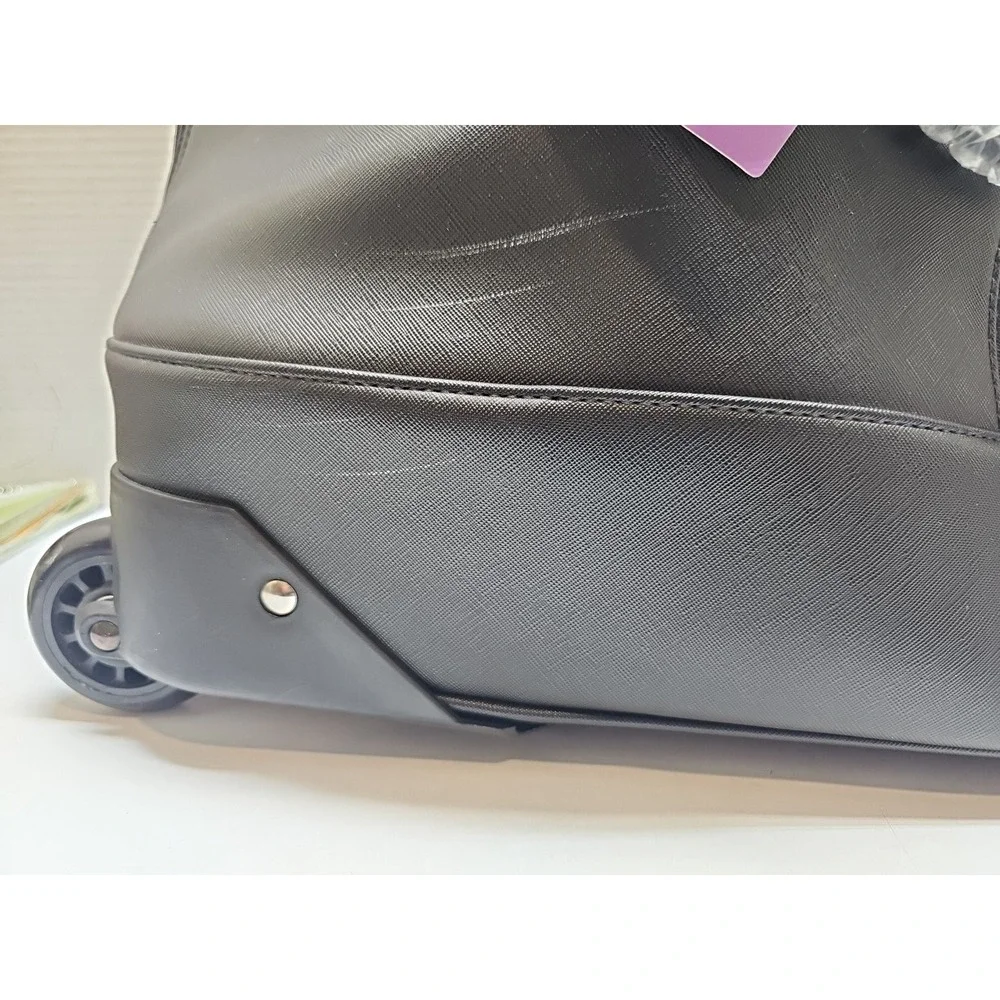 JM New York Black Leather Rolling Duffle Bag St Tropez Luggage 22